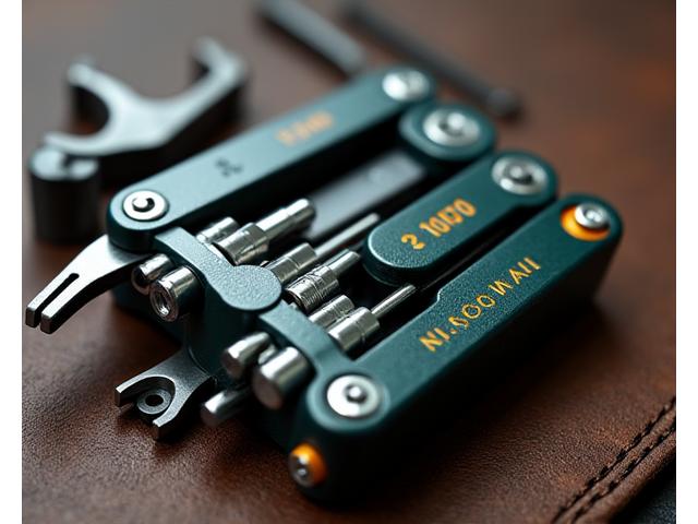 Close-up of a multi-tool unfolding with various hex keys and a chain tool.